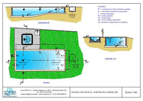 piscina interrata isoblok, forma classica, scala interna, locale tecnico interrato, progetto Acqua SPA